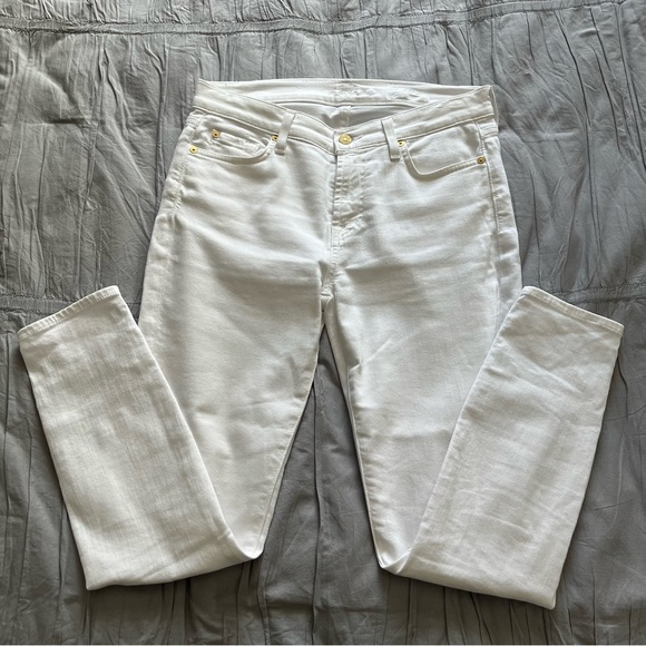 7 For All Mankind Clean White Mid-Rise Gwenevere Skinny Ankle Jeans Size 29 - Picture 3 of 9